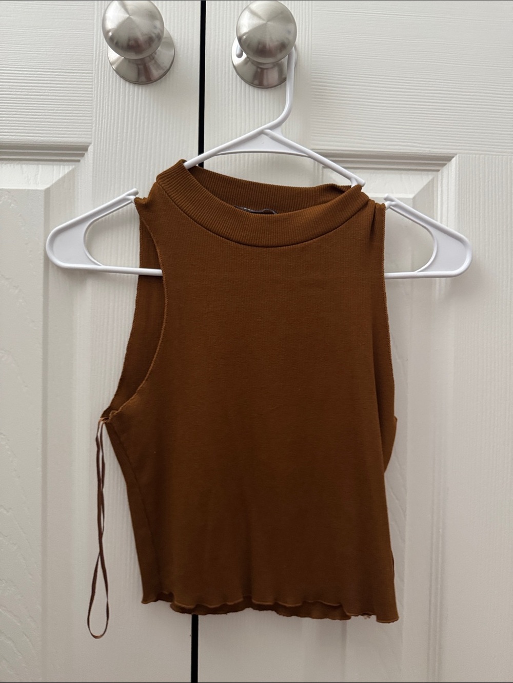Zara Brown Ribbed Mock Neck Crop Top